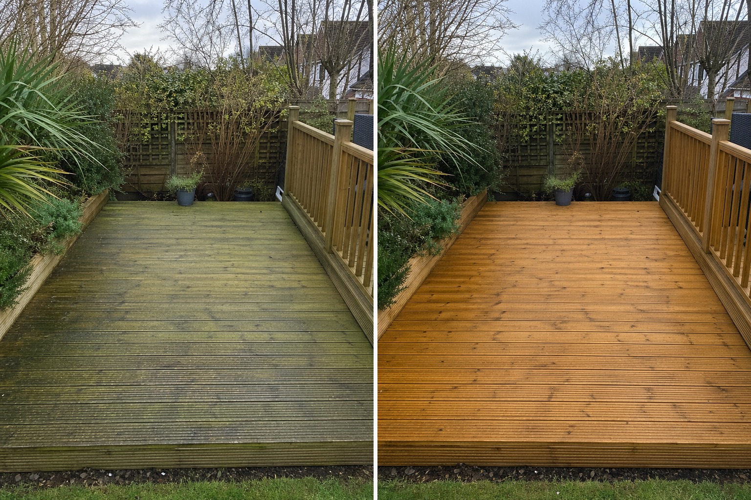 Before and after decking cleaning in Haywards Heath