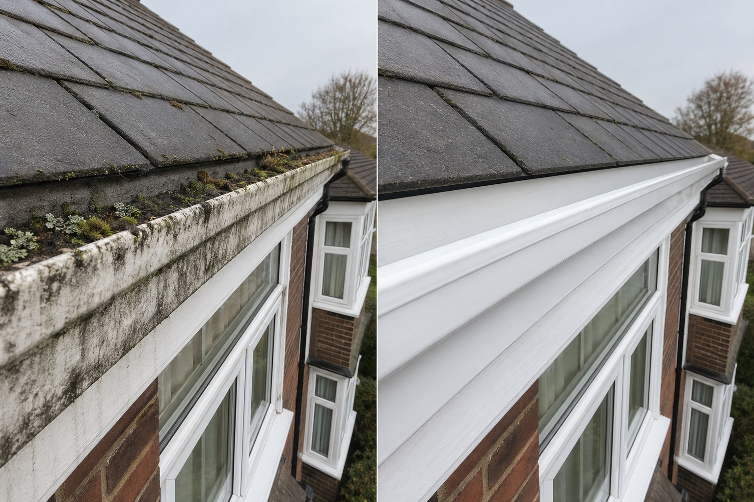 Before and after gutter cleaning in Haywards Heath