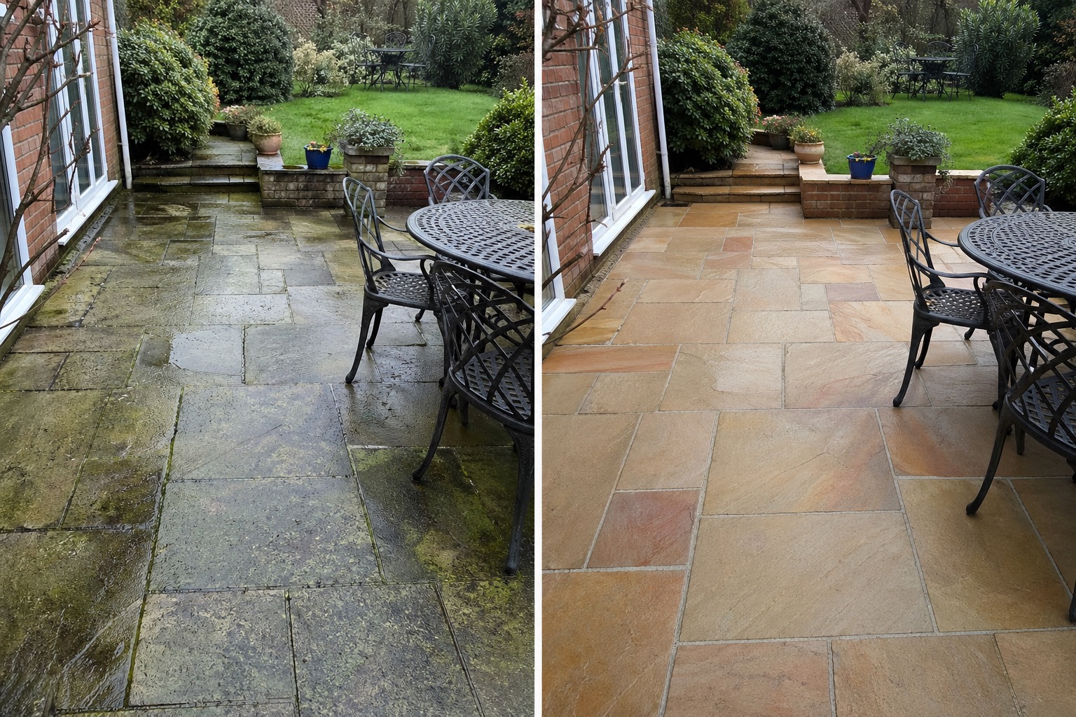 Before and after patio cleaning in Mid Sussex
